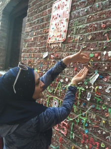 Me, adding my piece to the gum wall